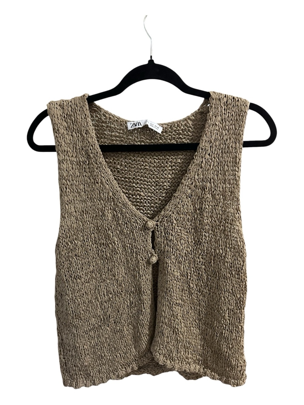 ZARA Taupe Knit V-Neck Button Front Textured Tank